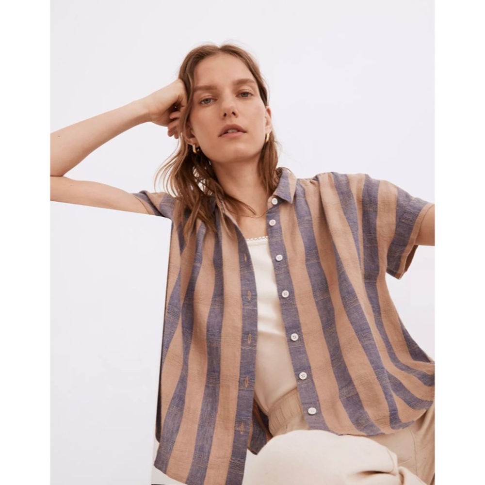 🆕 Madewell Linen-Blend Hilltop Shirt in Bayley Stripe